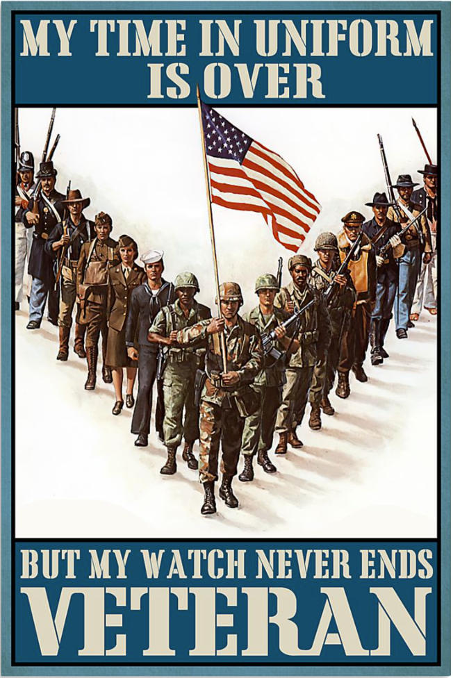 My time in uniform is over but my watch never ends veteran poster