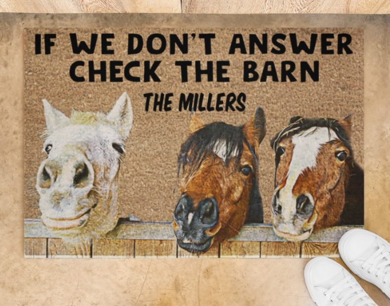 Personalized Horse if we don't answer check the barn doormat 1