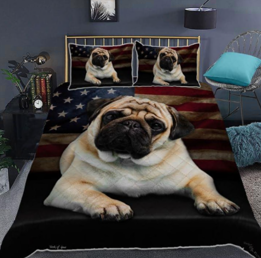 Pug American flag bedding set