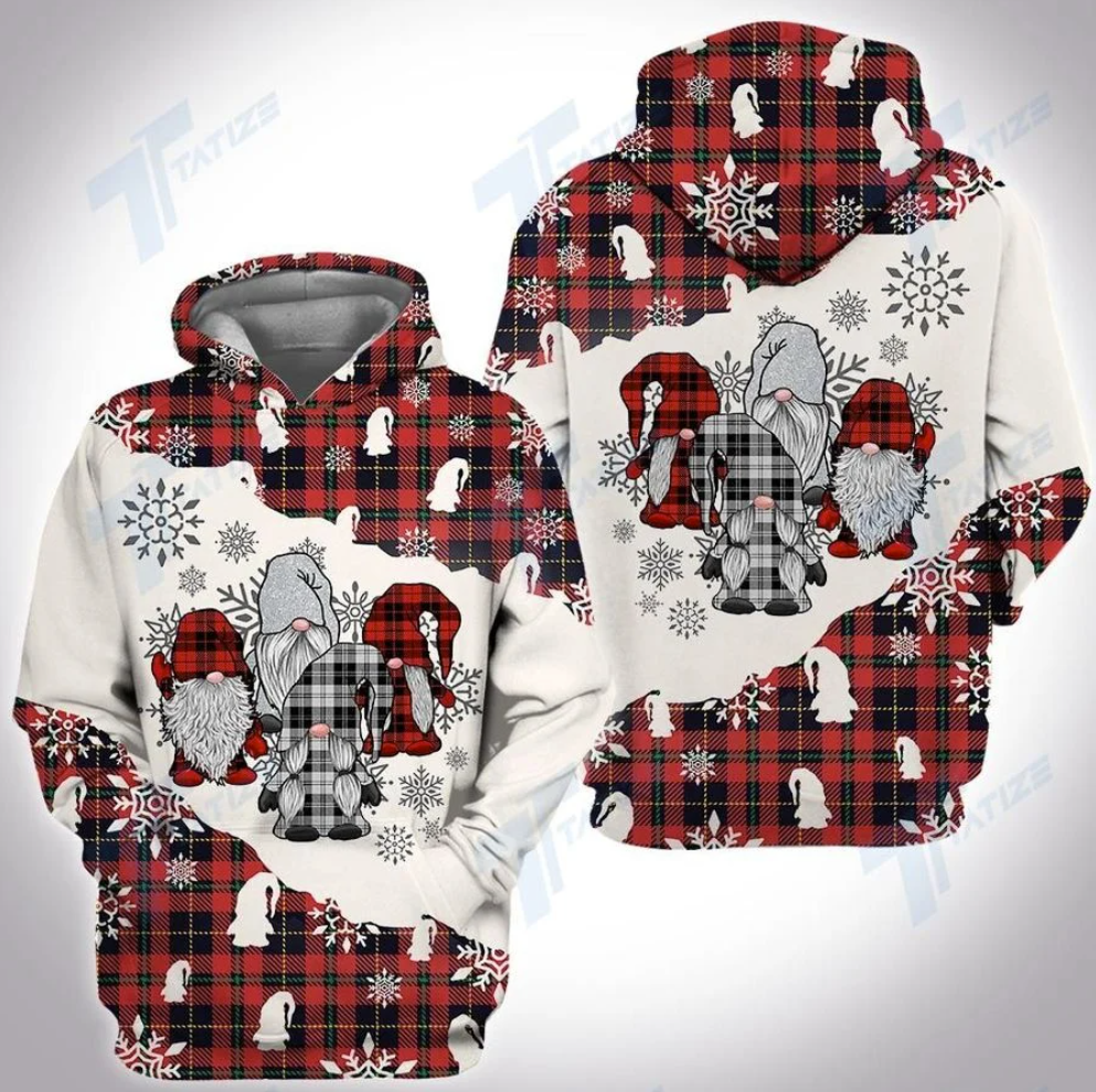 Tartan gnomes all over printed 3D hoodie