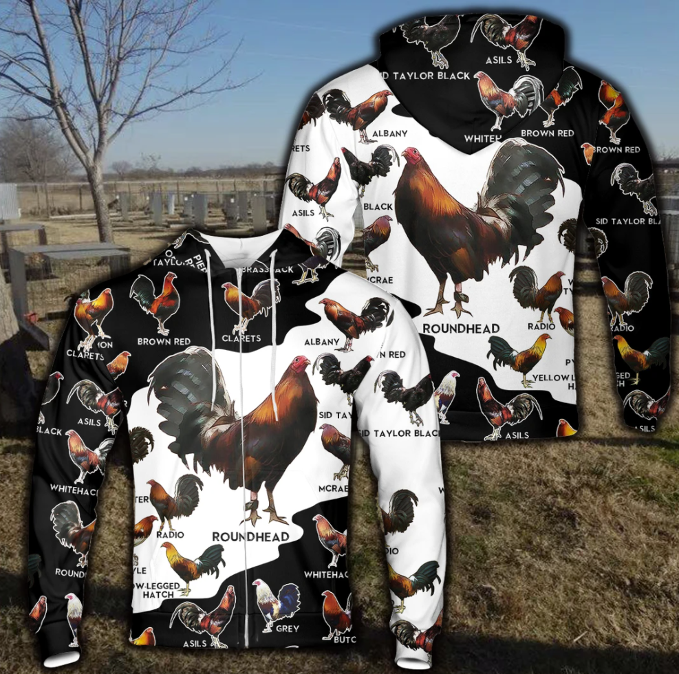 All kind of Rooster all over printed 3D zip hoodie