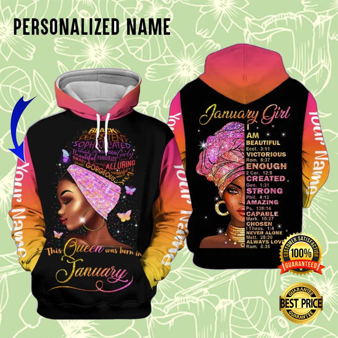 Personalized January girl i am beautiful victorious enough created all over printed 3D hoodie 3