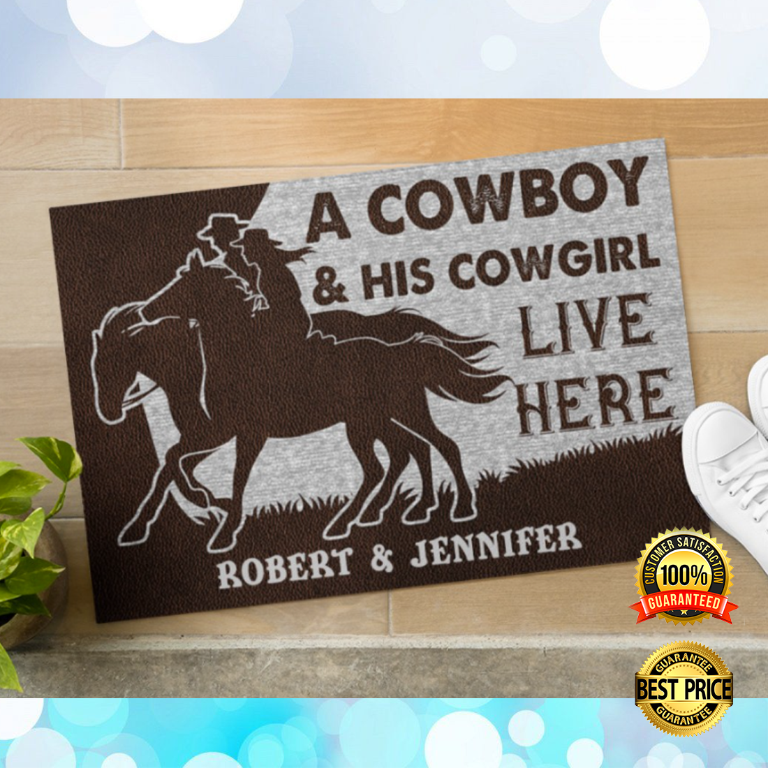 Personalized a cowboy and his cowgirl live here doormat 4