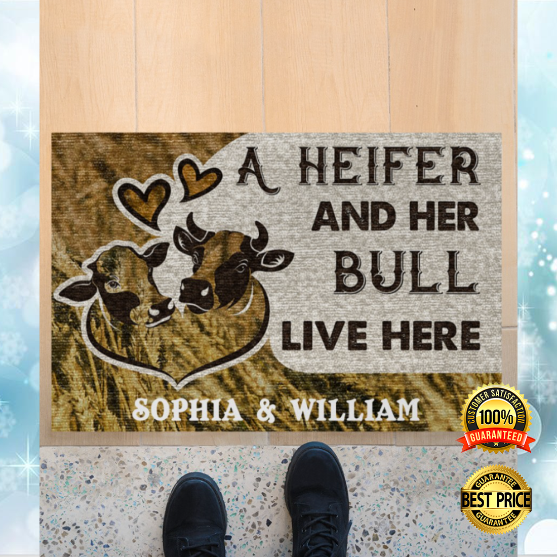 Personalized a heifer and her bull live here doormat 4