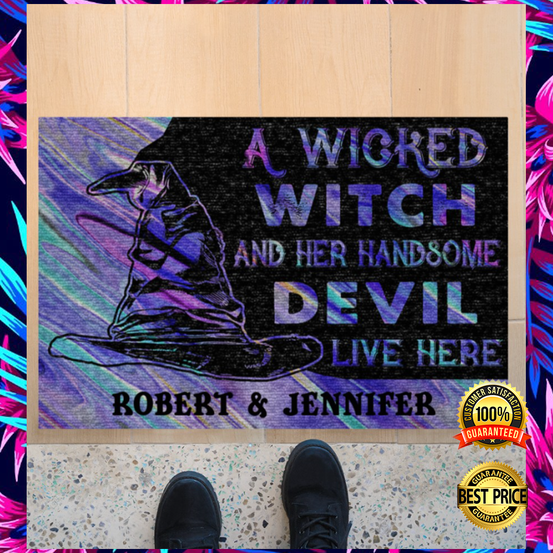 Personalized a wicked witch and her handsome devil live here doormat 4