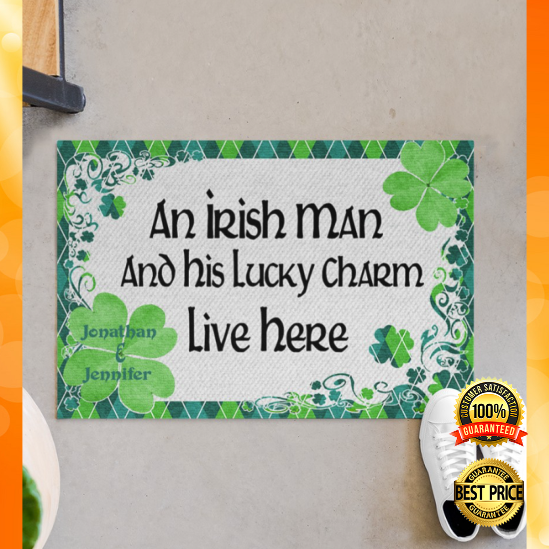 Personalized an Irish man and his lucky charm live here doormat 4