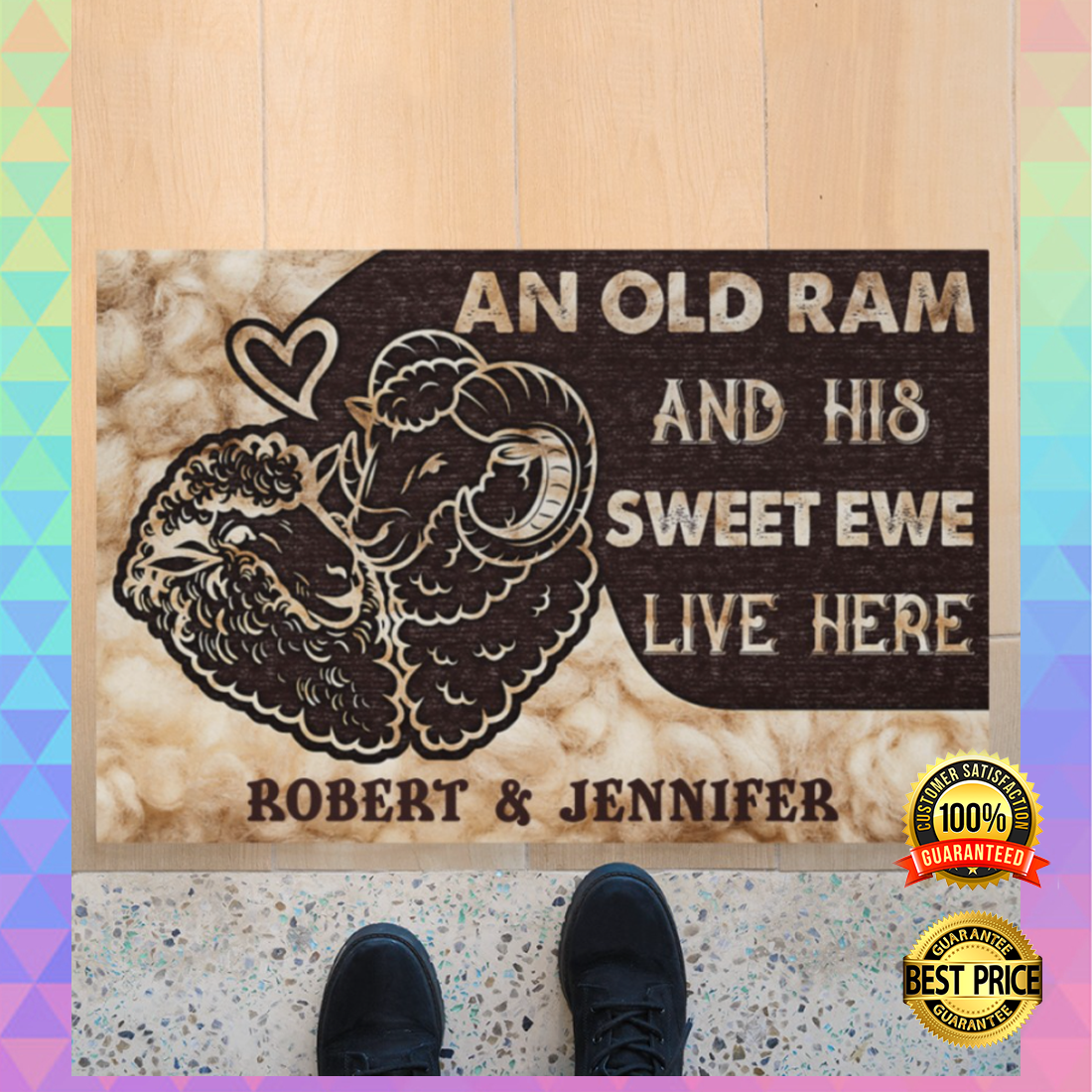 Personalized an old ram and his sweet ewe live here doormat 4