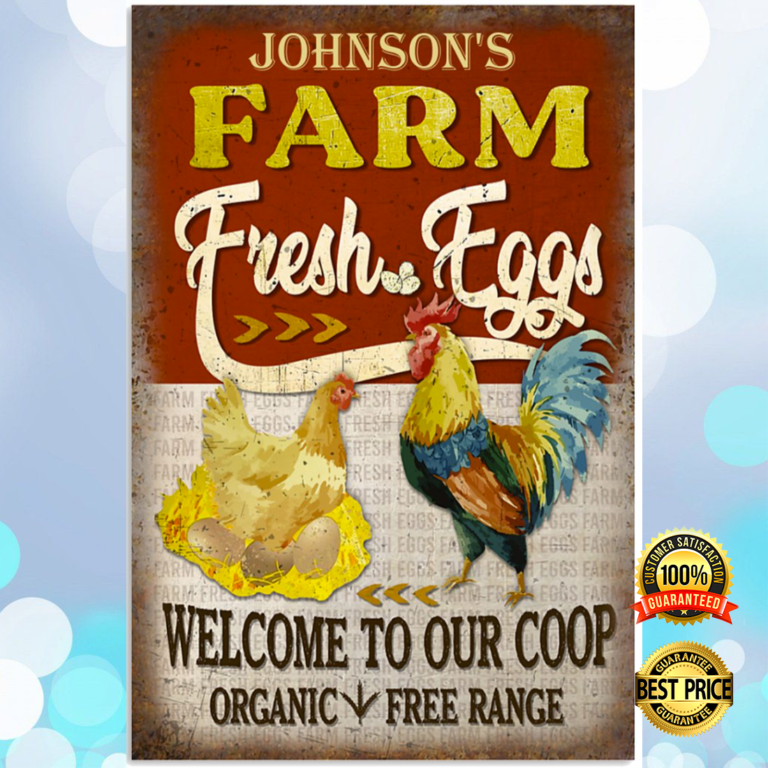 Personalized farm fresh eggs welcome to our coop organic free range poster 5