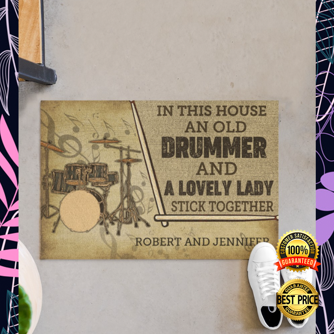 Personalized in this house an old drummer and a lovely lady stick together doormat 5