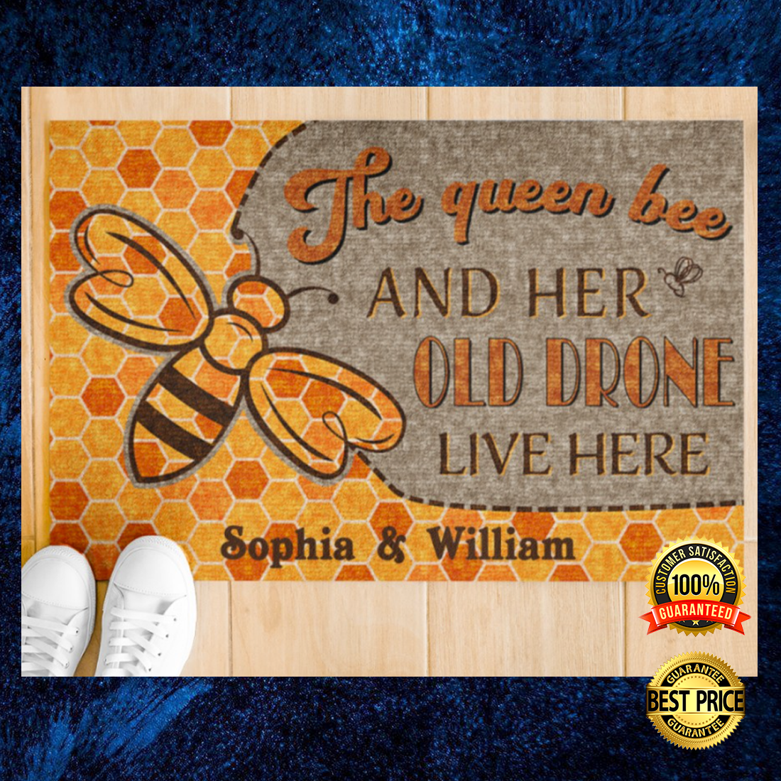 Personalized the queen bee and her old brone live here doormat 2