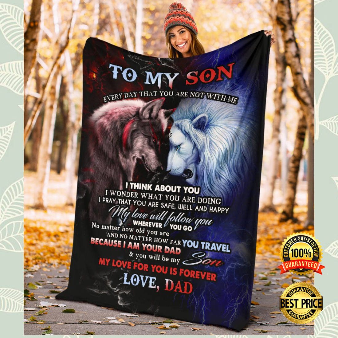 Wolf and lion to my son every day that you are not with me i think about you blanket 3