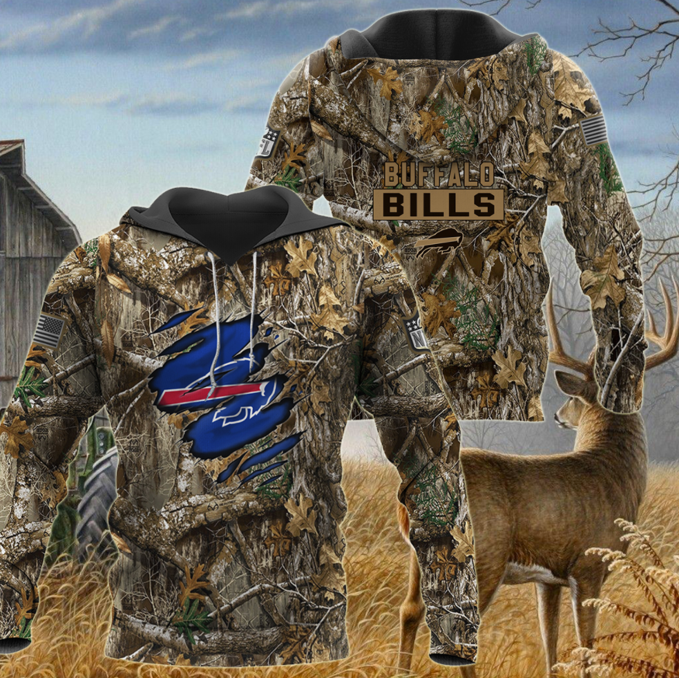 Buffalo Bills deer hunting camo all over printed 3D hoodie