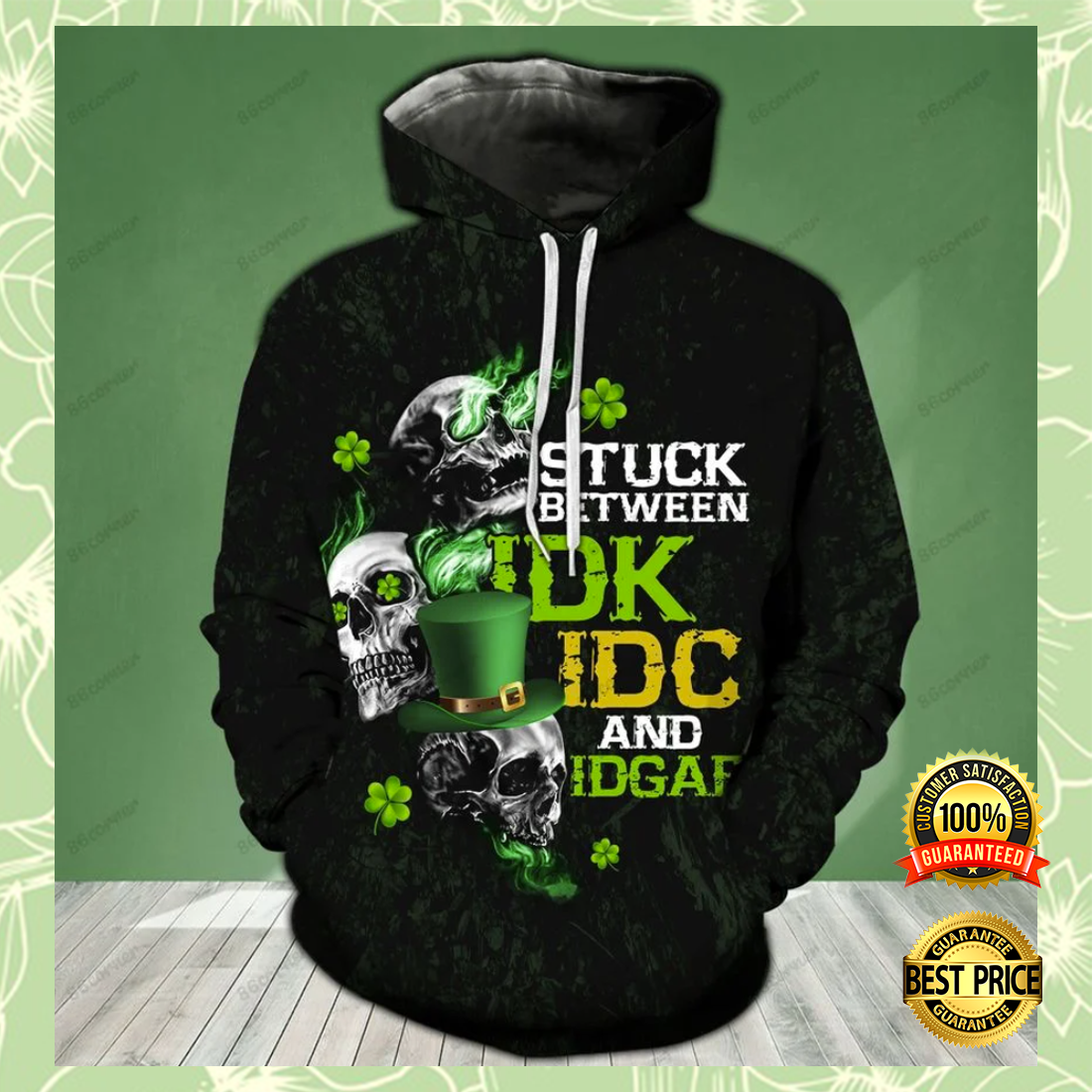 Irish skull stuck between idk idc and idgaf all over printed 3D hoodie 4