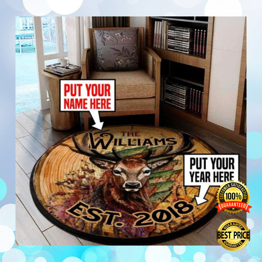 Personalized deer hunting round rug
