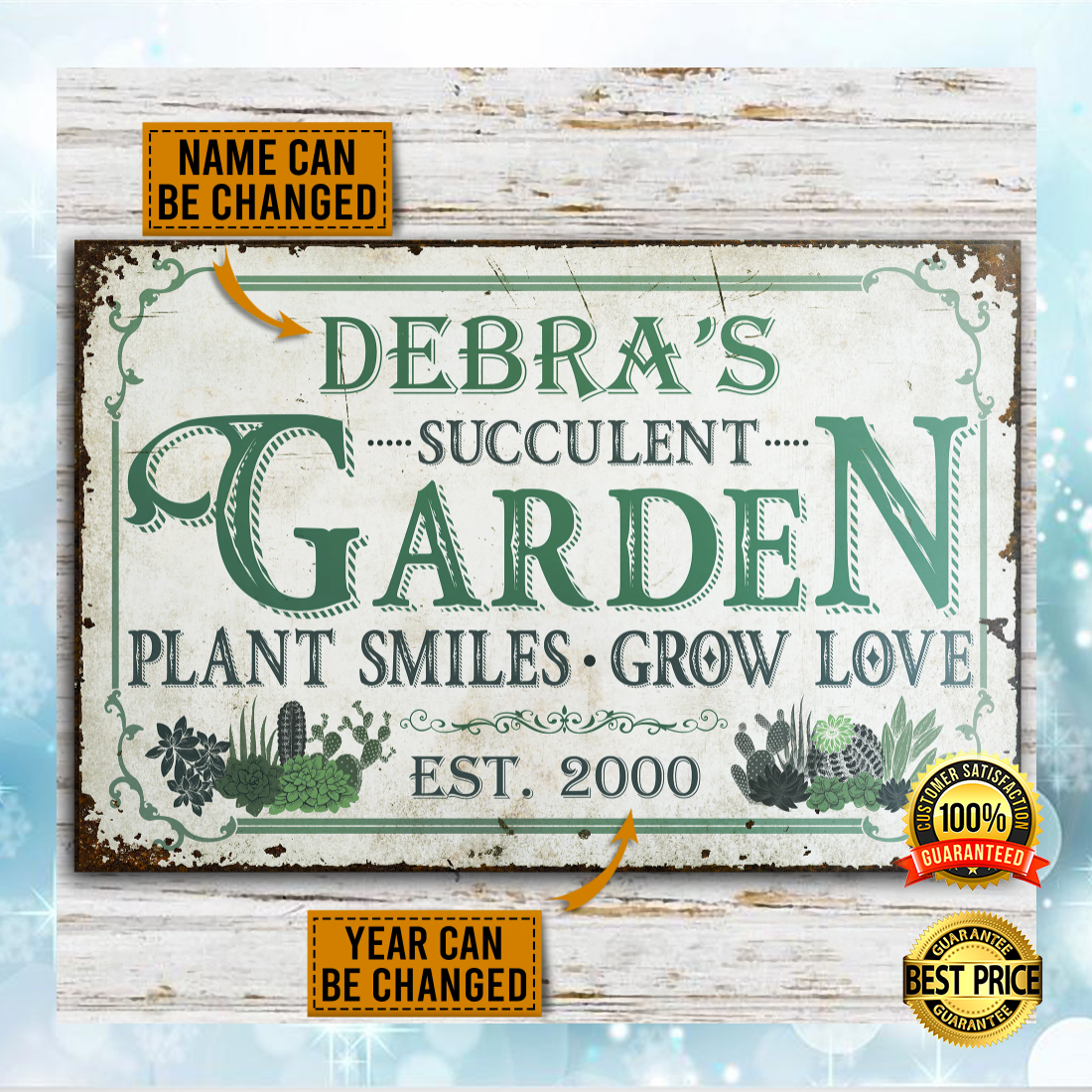 Personalized succulent garden plant smiles grow love poster 5