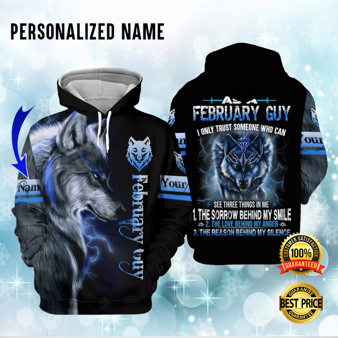 Personalized wolf february guy i only trust someone who can see three things in me all over printed 3D hoodie 4