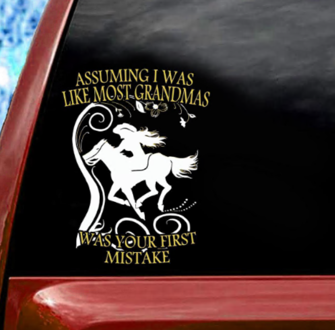 Riding horse assuming i was like most grandmas was your first mistake sticker