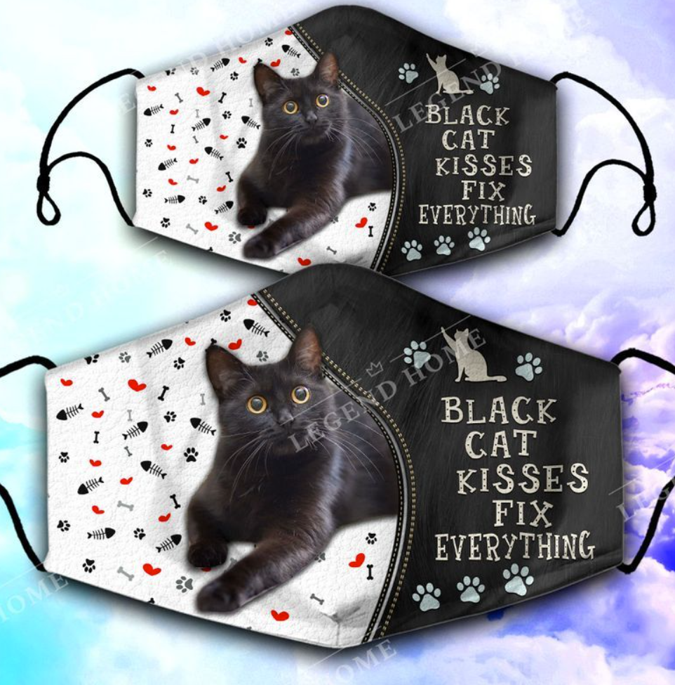 Black cat kisses fix everything face mask