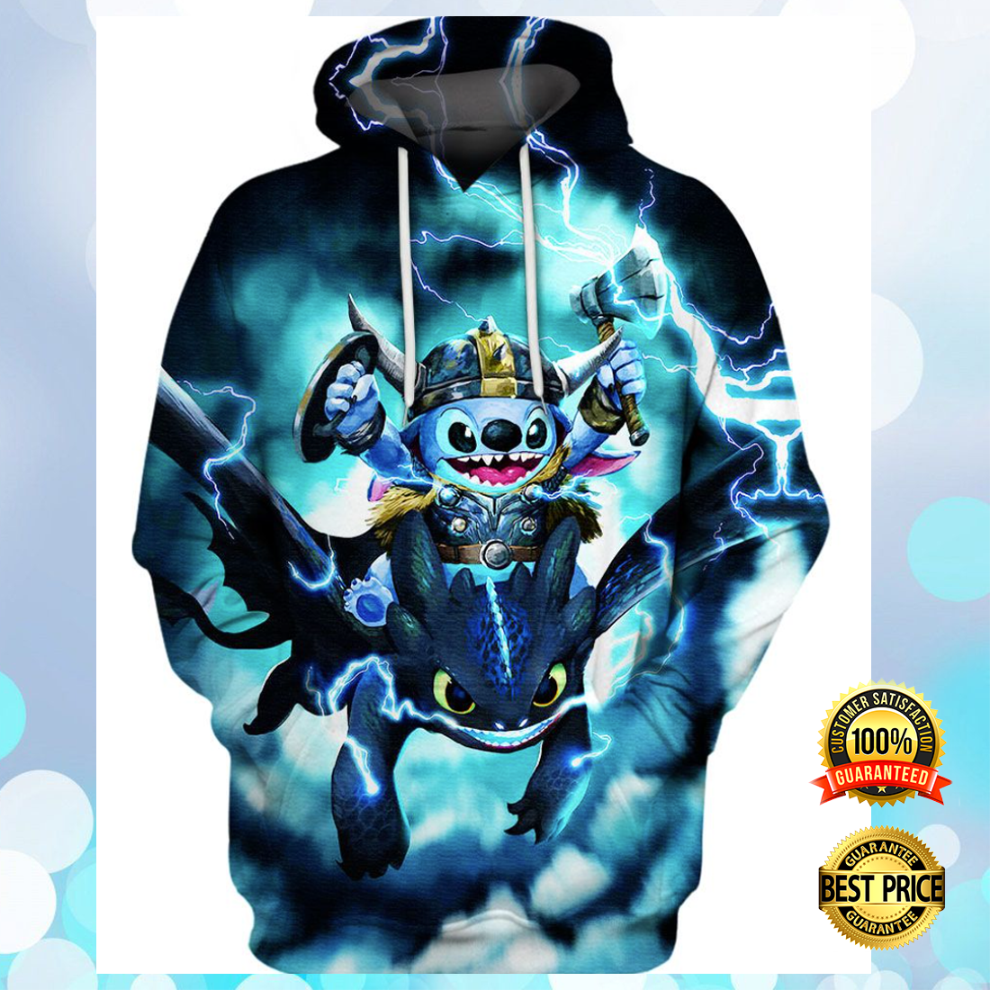 Stitch and Toothless viking thunder all over printed 3D hoodie