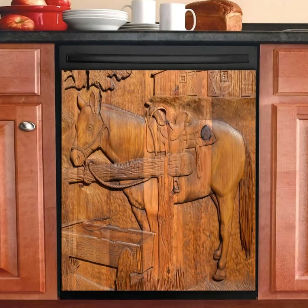 Wooden horse dishwasher cover