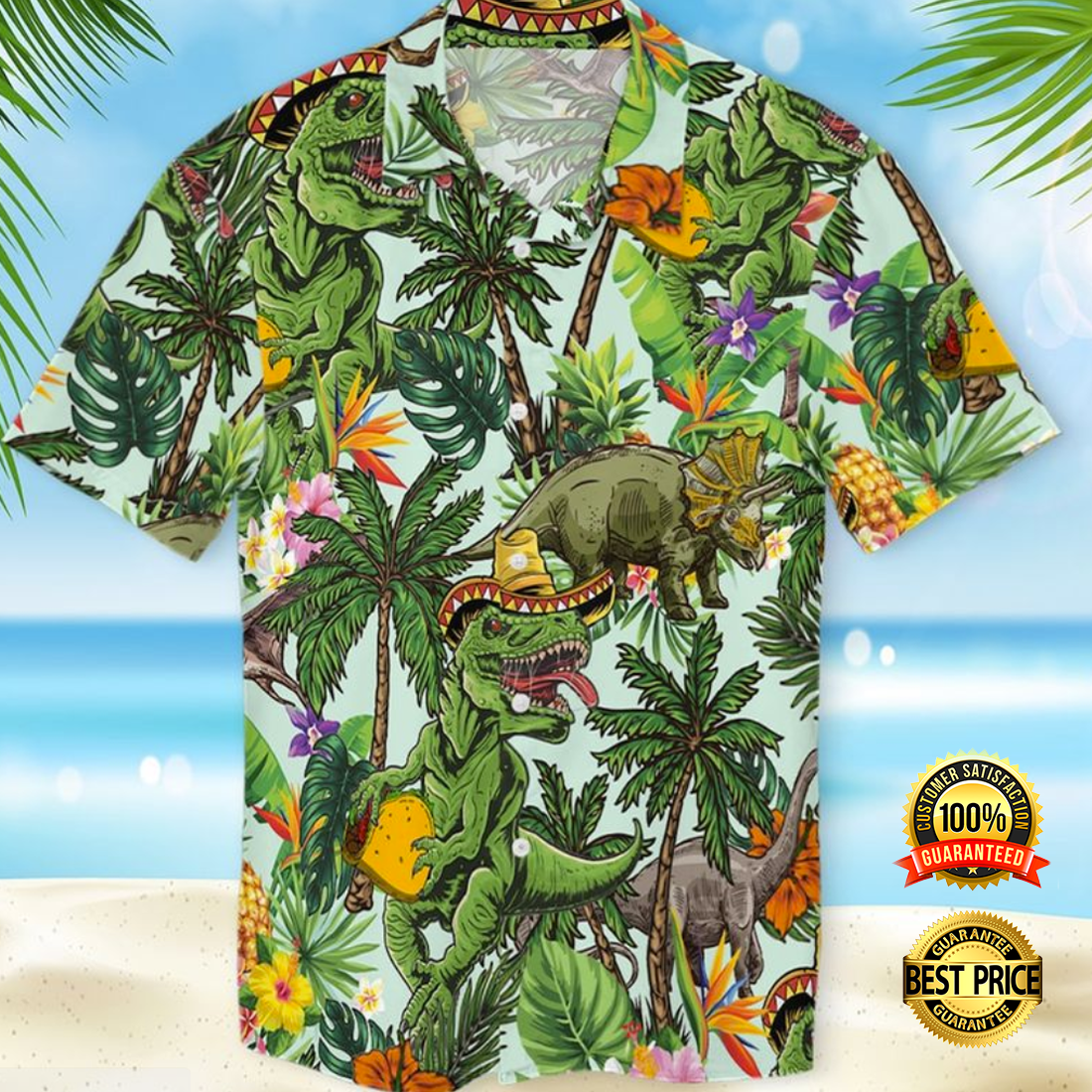 Dinosaur tropical hawaiian shirt