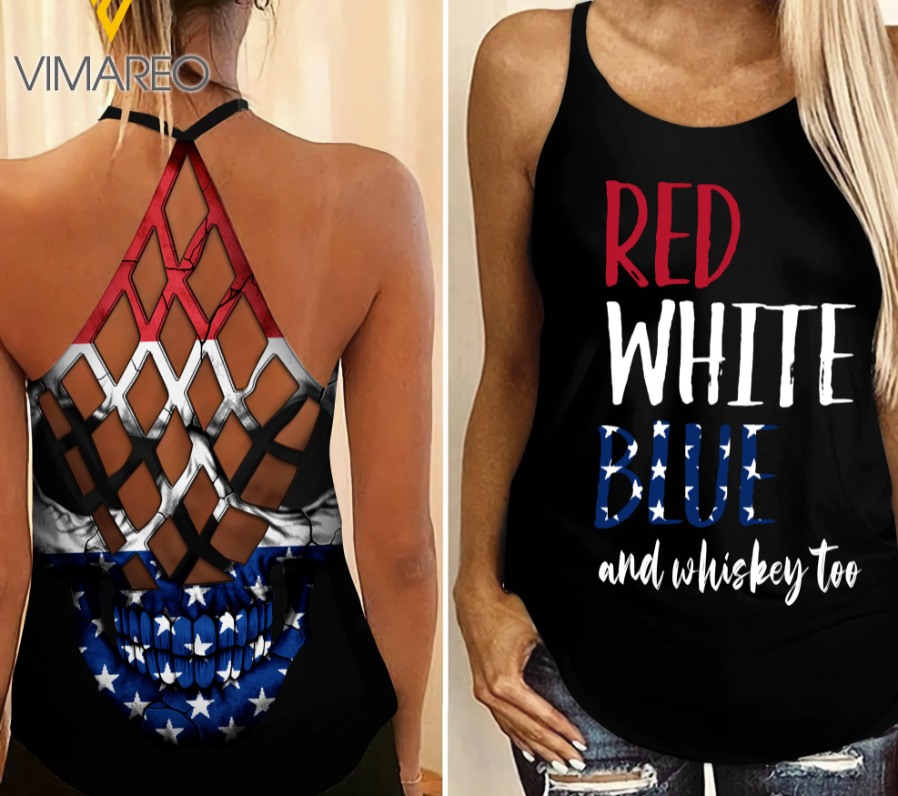 Red white blue and whiskey too criss-cross tank top