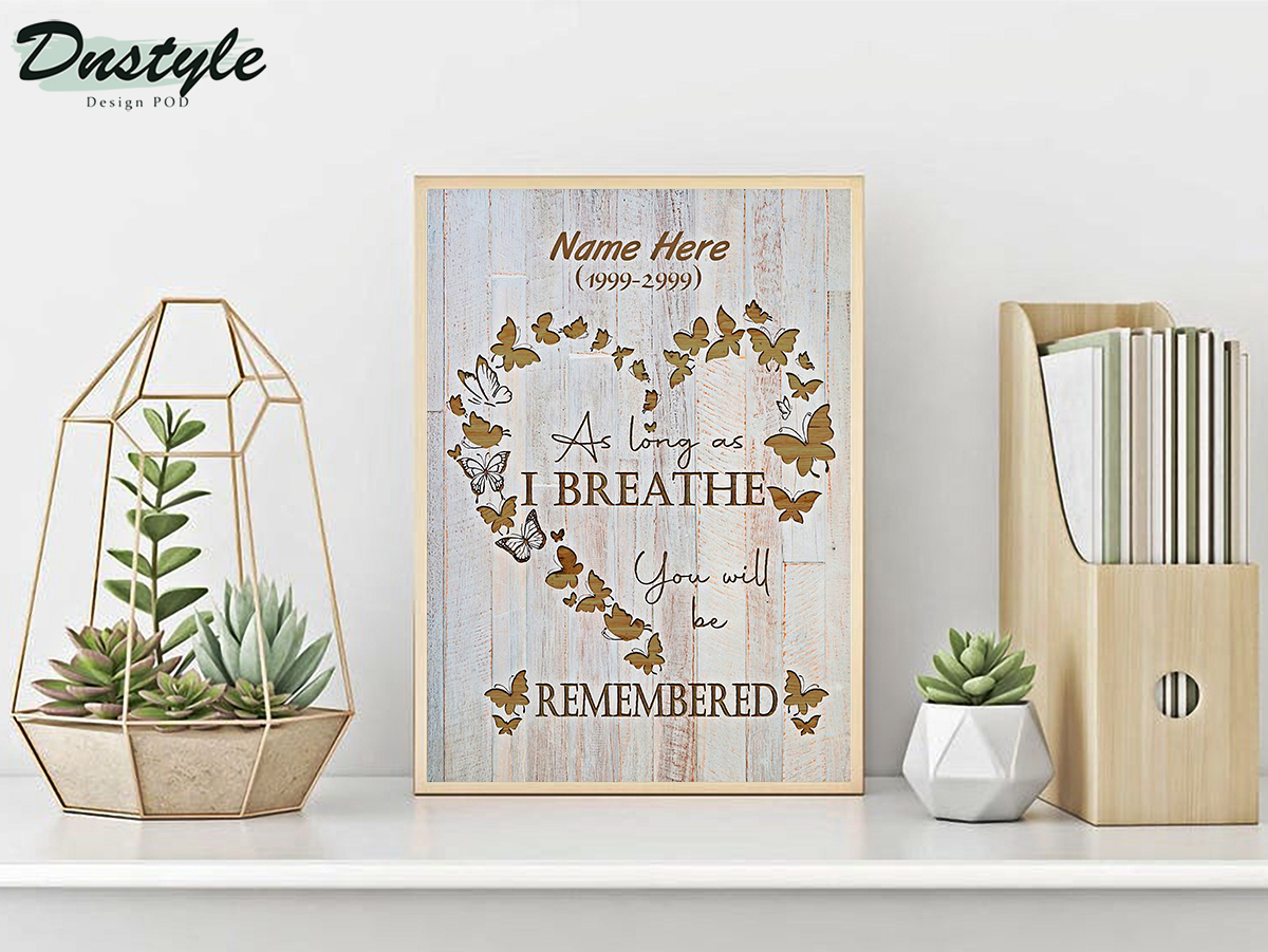 Personalized custom name as long as I breathe you will be remembered poster A2