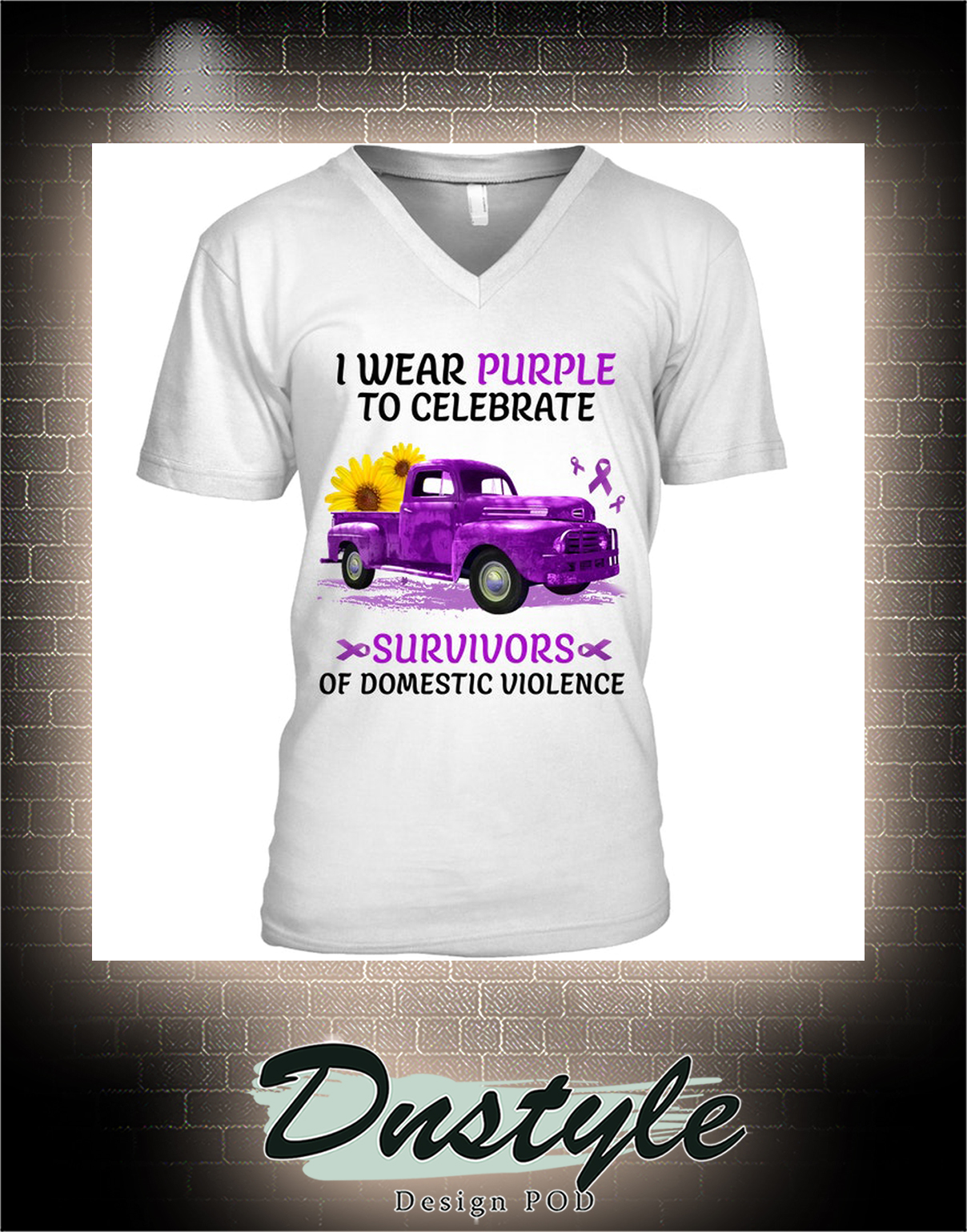 Truck I wear purple to celebrate survivors of domestic violence v-neck