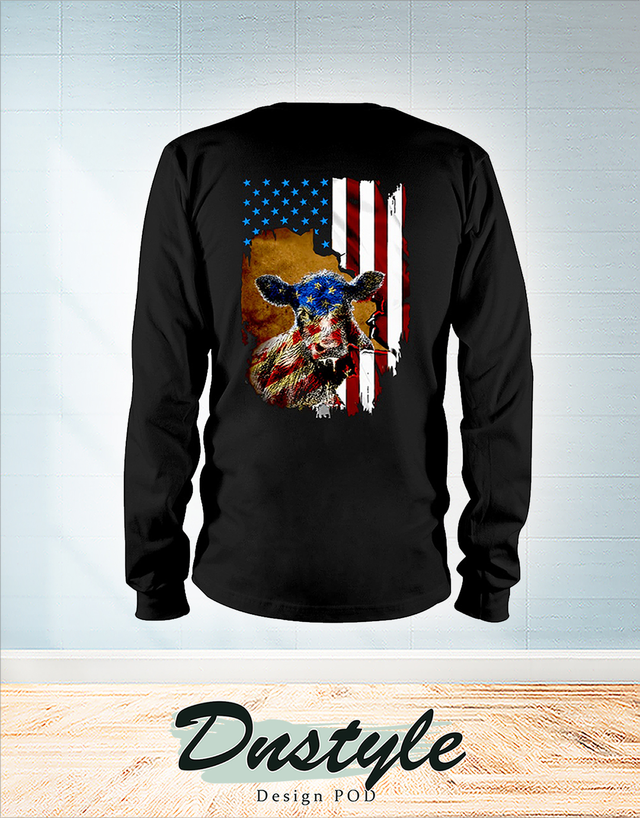Beef cattle Farmer american flag independence day long sleeve