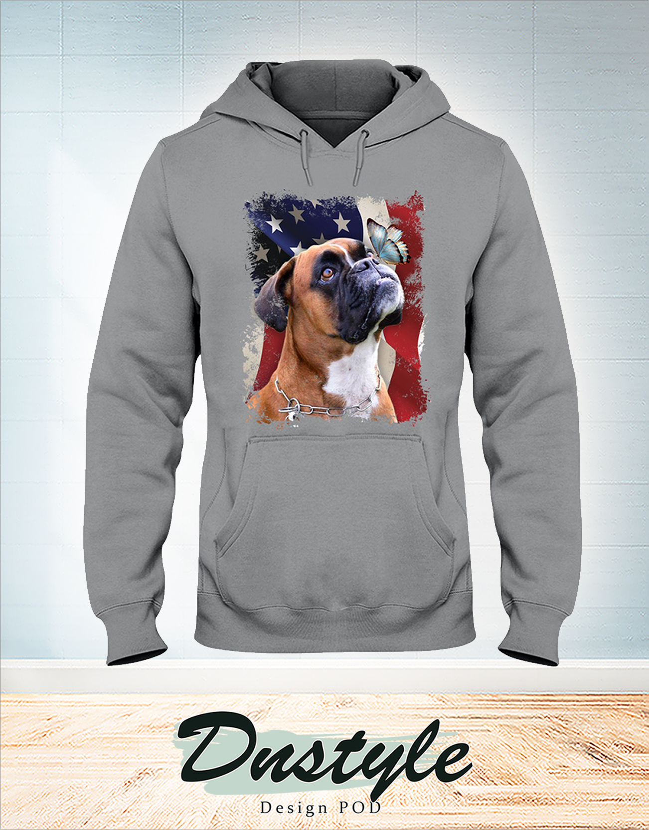 Boxer butterfly on nose american flag independence day hoodie