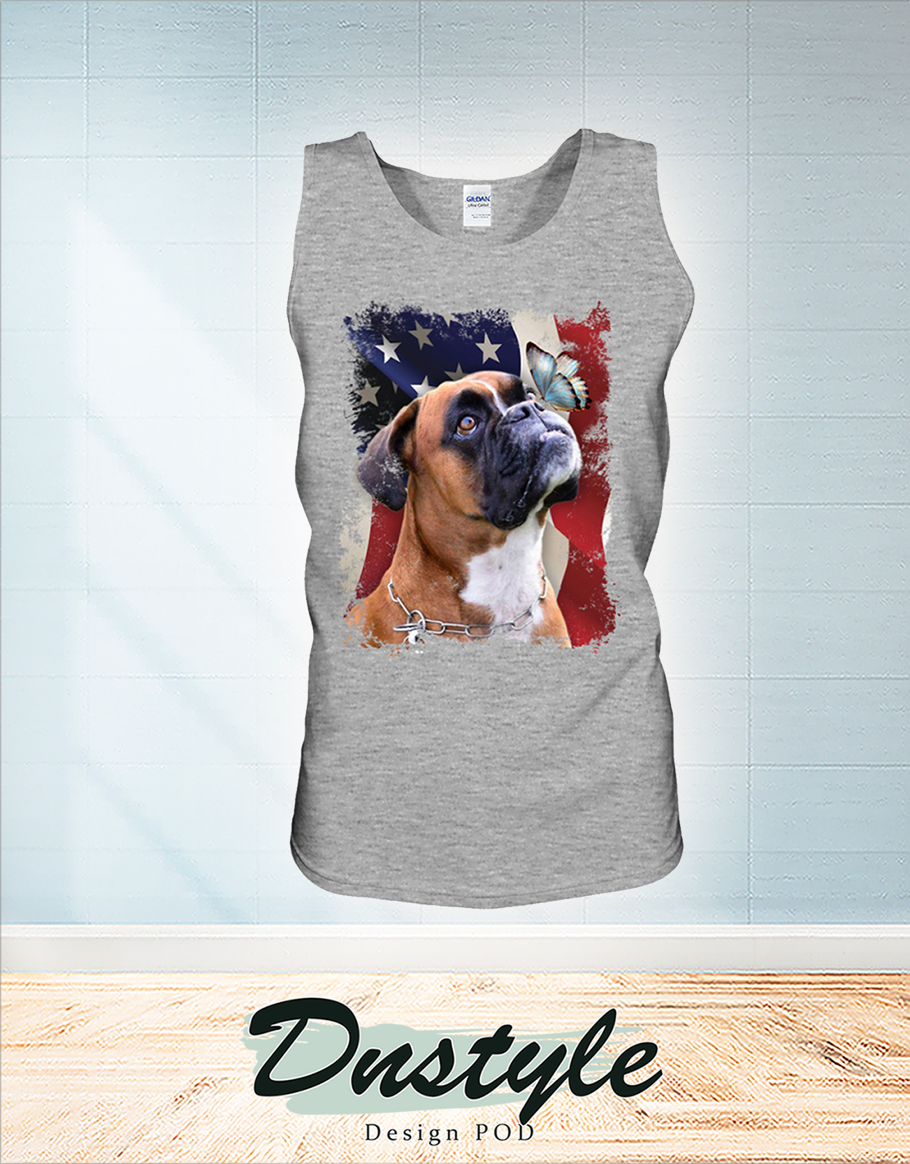 Boxer butterfly on nose american flag independence day tank