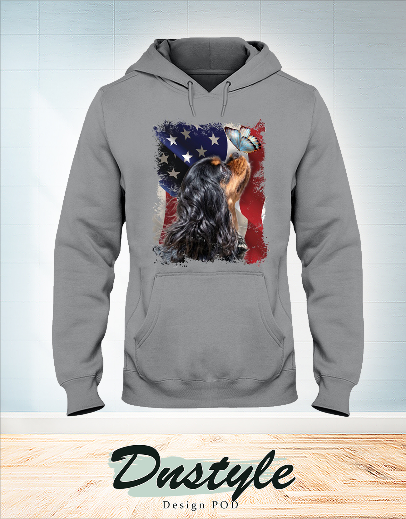 Cavalier king butterfly on nose american flag independence day hoodie