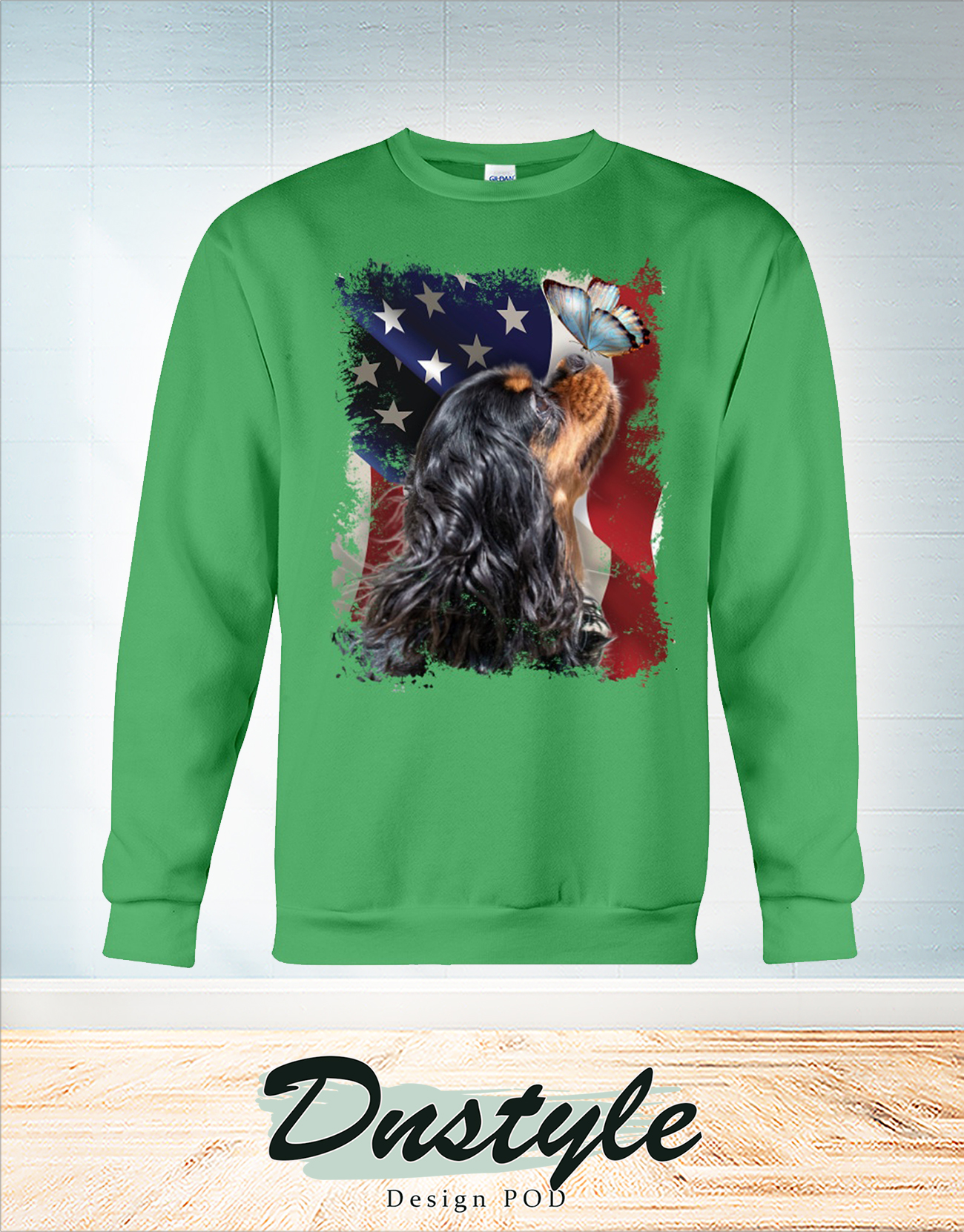 Cavalier king butterfly on nose american flag independence day sweatshirt