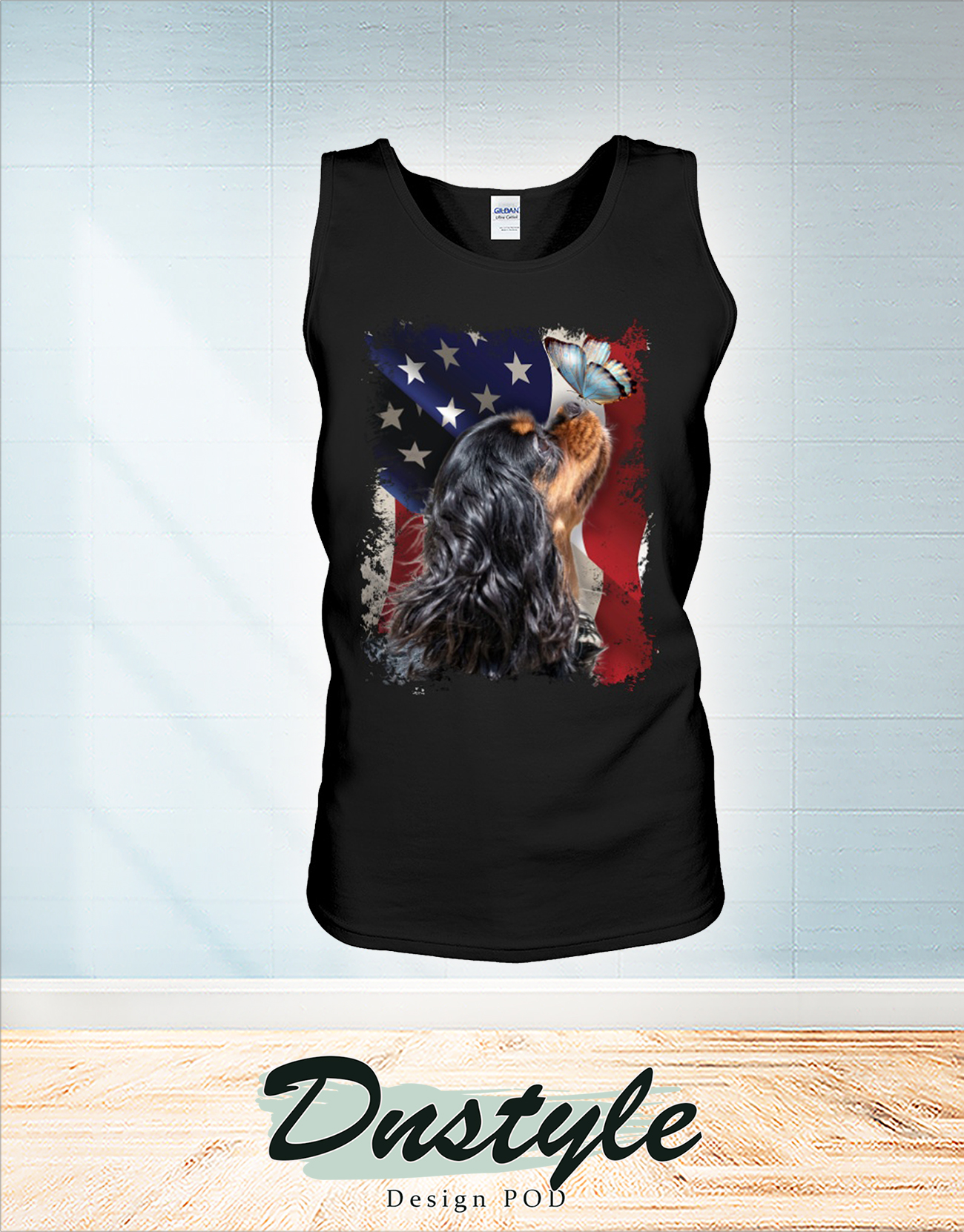 Cavalier king butterfly on nose american flag independence day tank