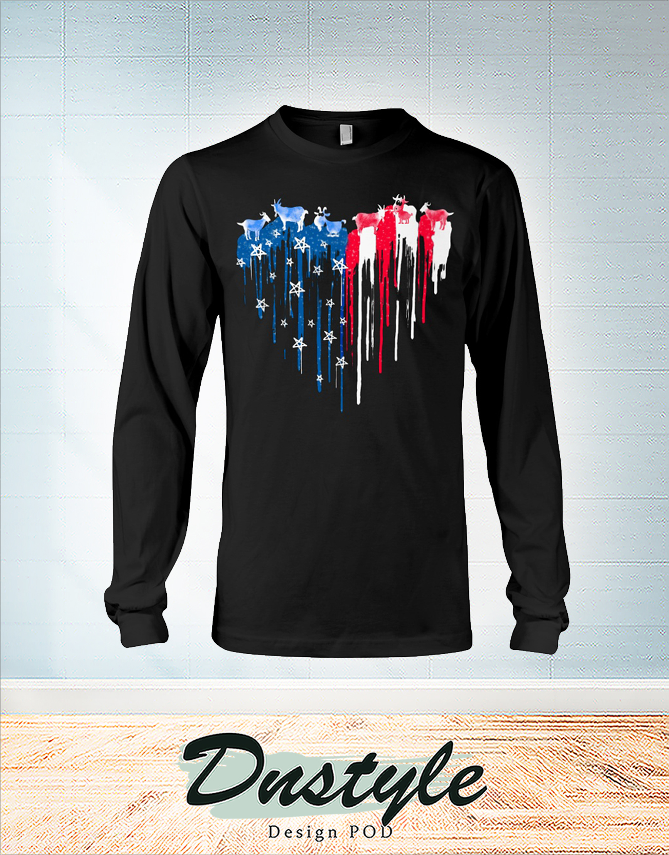 Goat freedom heart color american flag 4th of july long sleeve