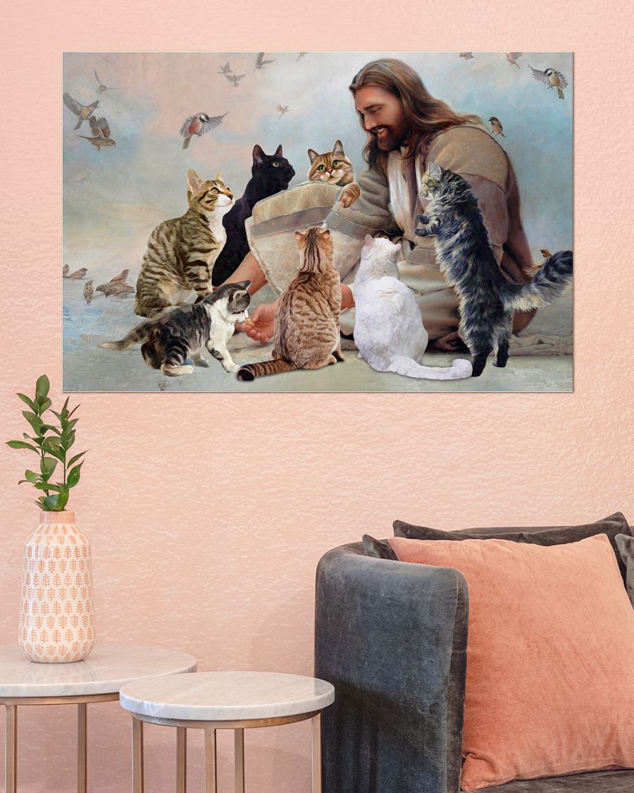 God surrounded by Cats angels poster A2