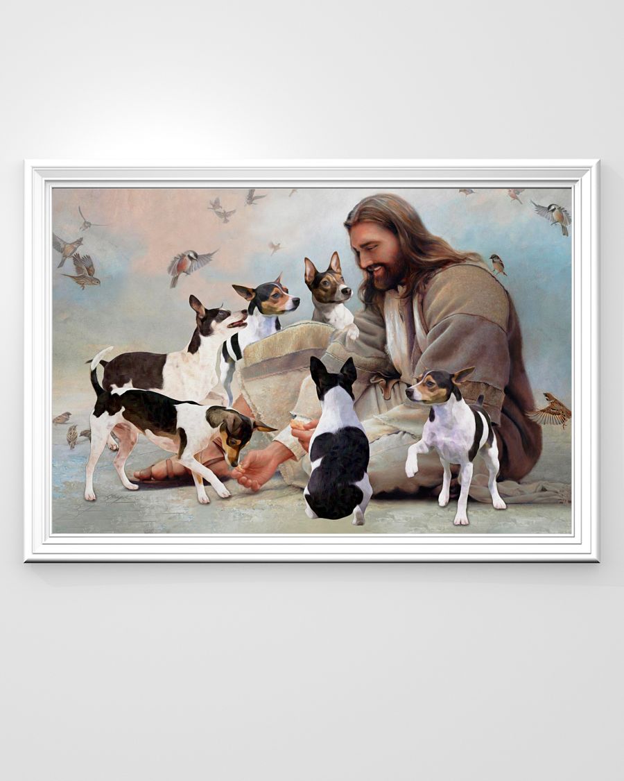 God surrounded by Rat Terrier angels poster A2
