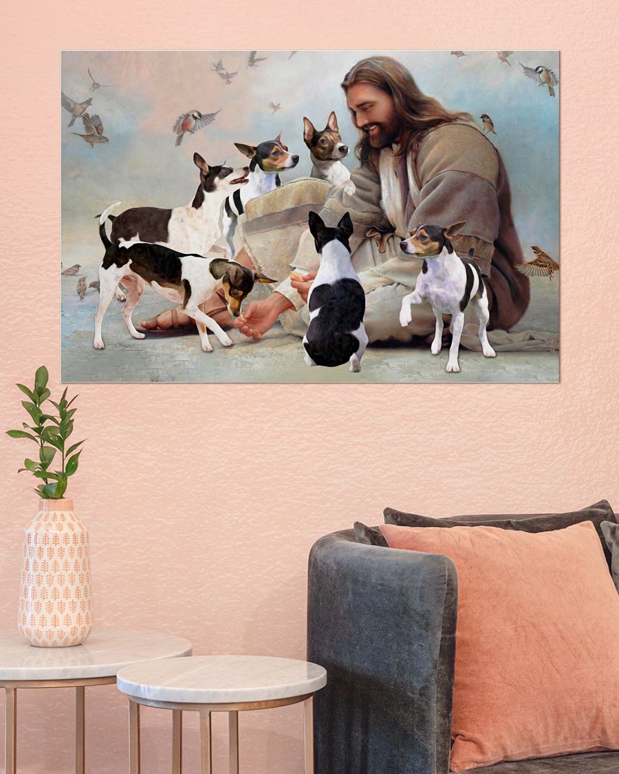 God surrounded by Rat Terrier angels poster A3
