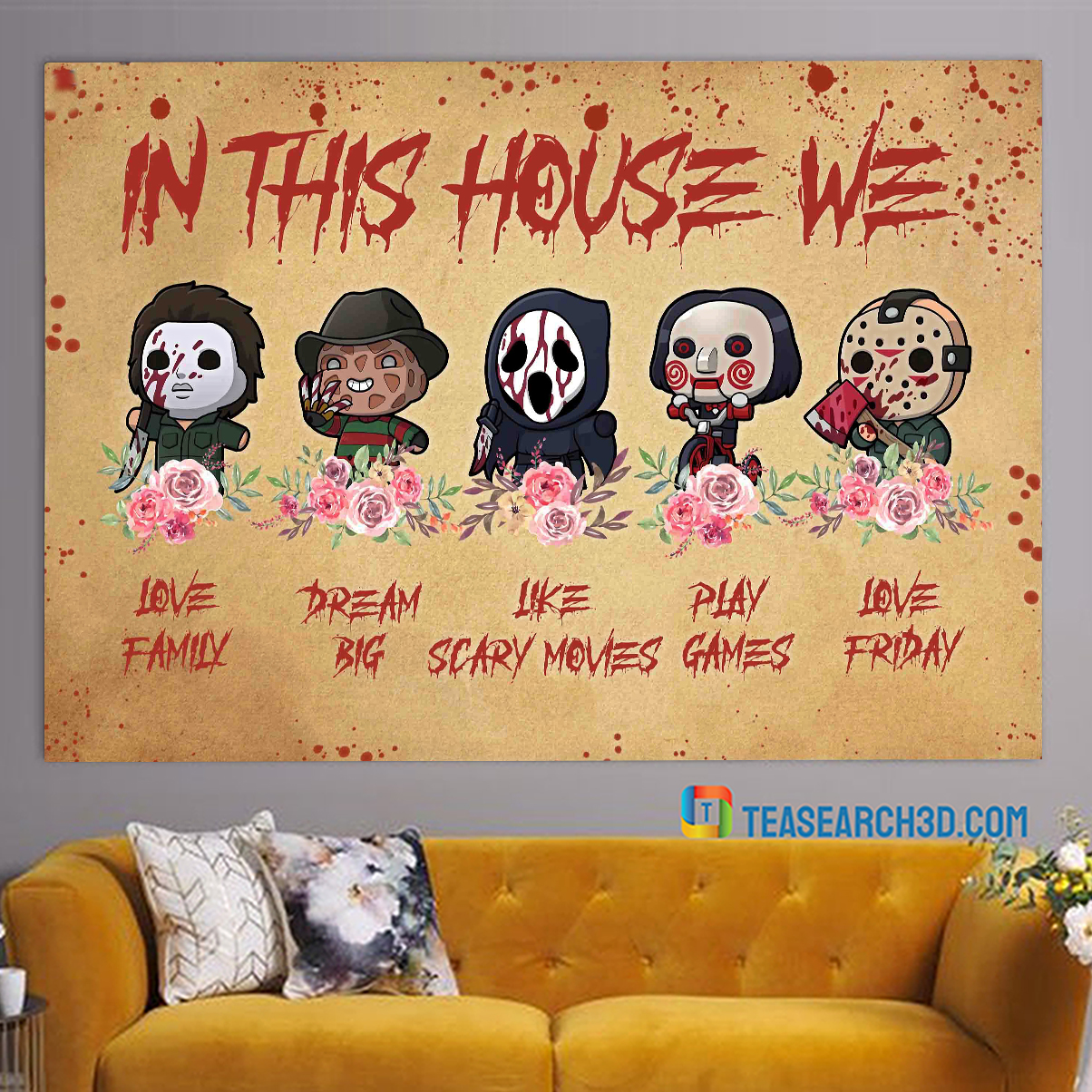 Horror movies in this house we love family canvas small