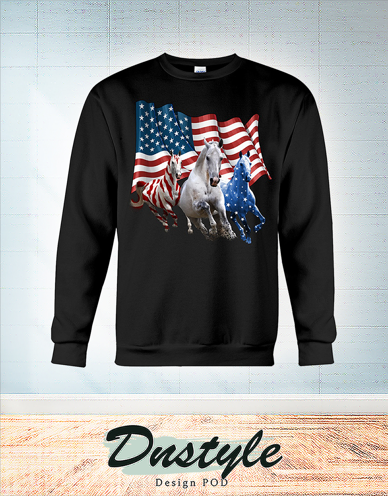 Horses american flag independence day sweatshirt