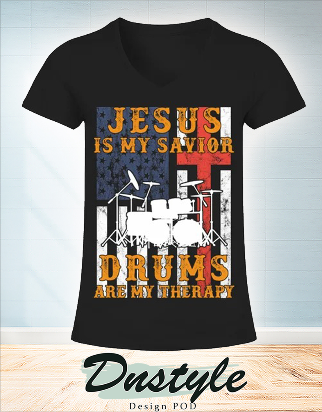 Jesus is my savior drums are my therapy v-neck