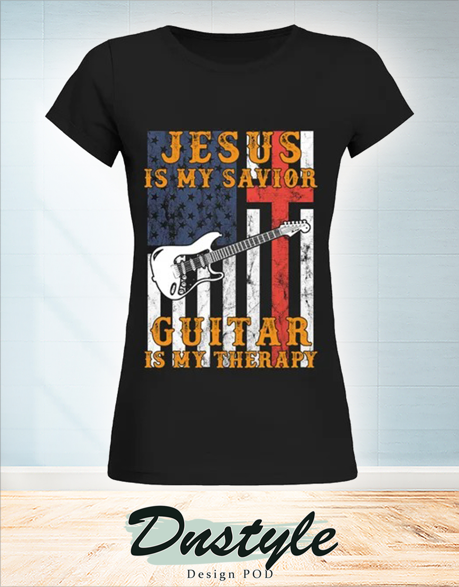 Jesus is my savior guitar is my therapy american flag 4th of july woman shirt