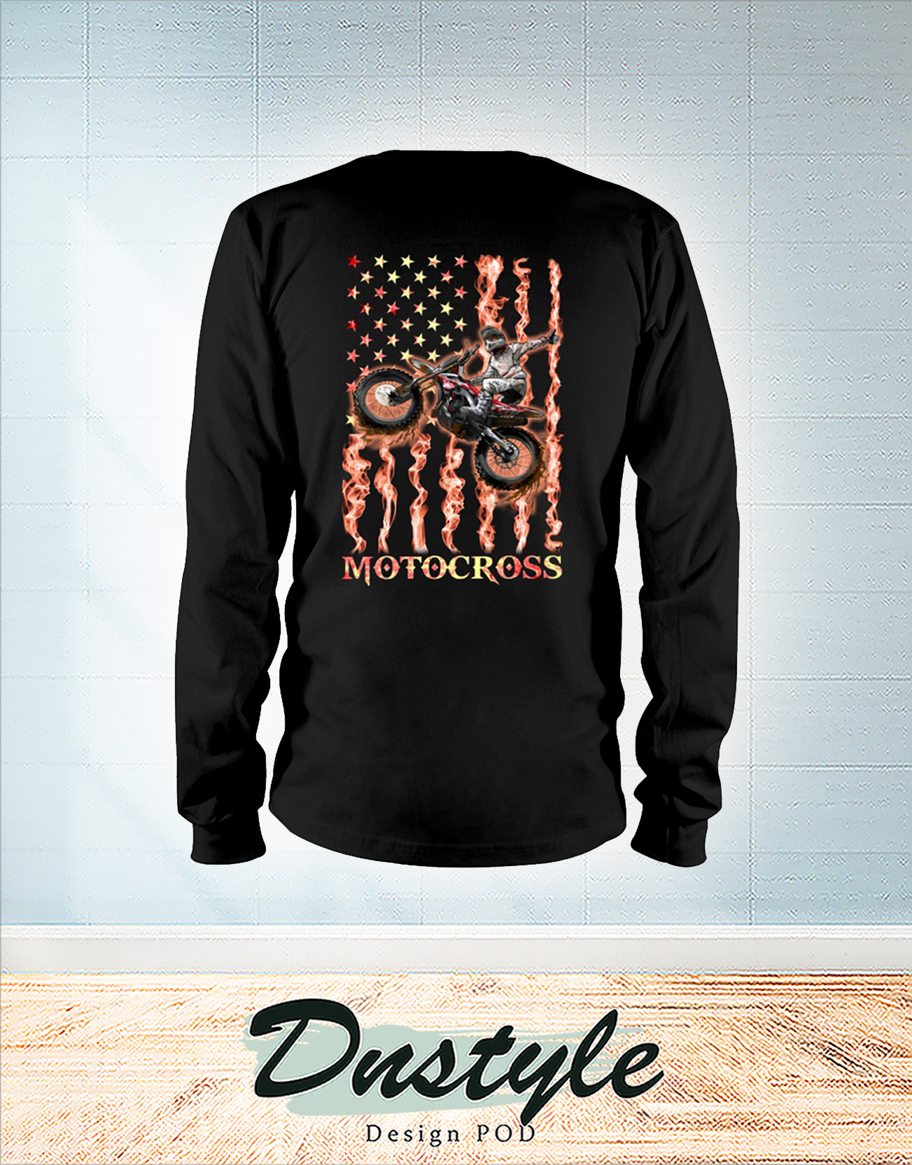 Motocross fire american flag 4th of july long sleeve