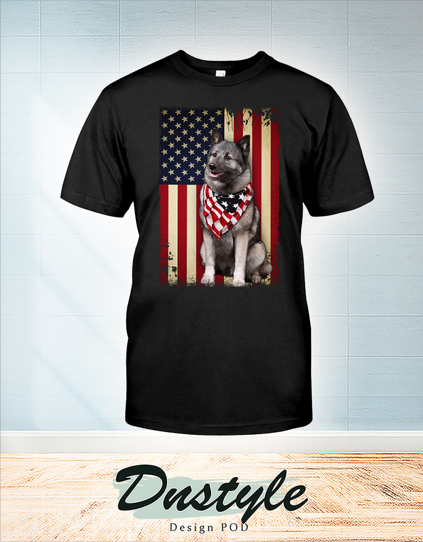 Norwegian Elkhound smile american flag 4th of July shirt