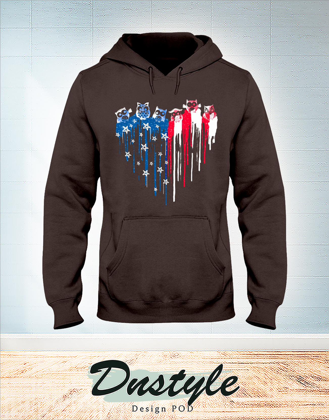 Owl freedom heart color american flag 4th of july hoodie