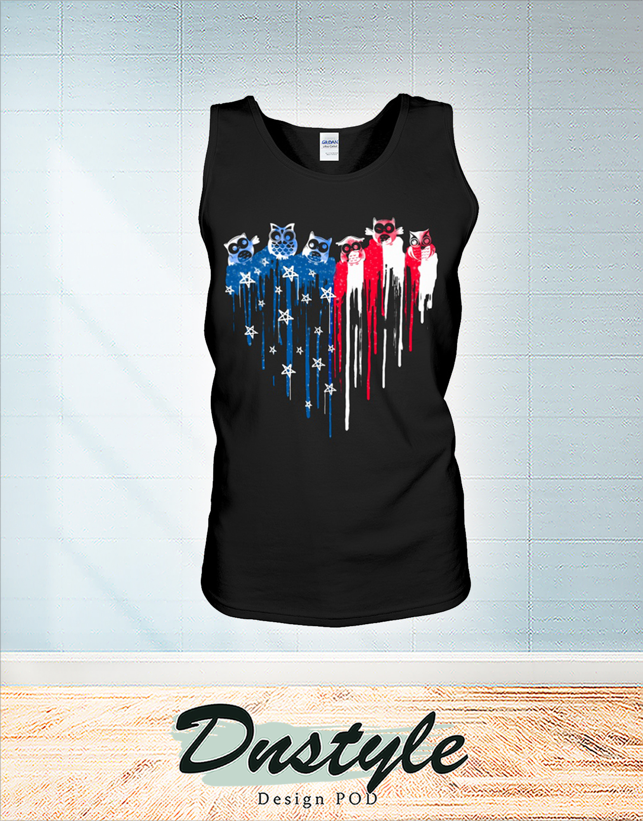 Owl freedom heart color american flag 4th of july tank
