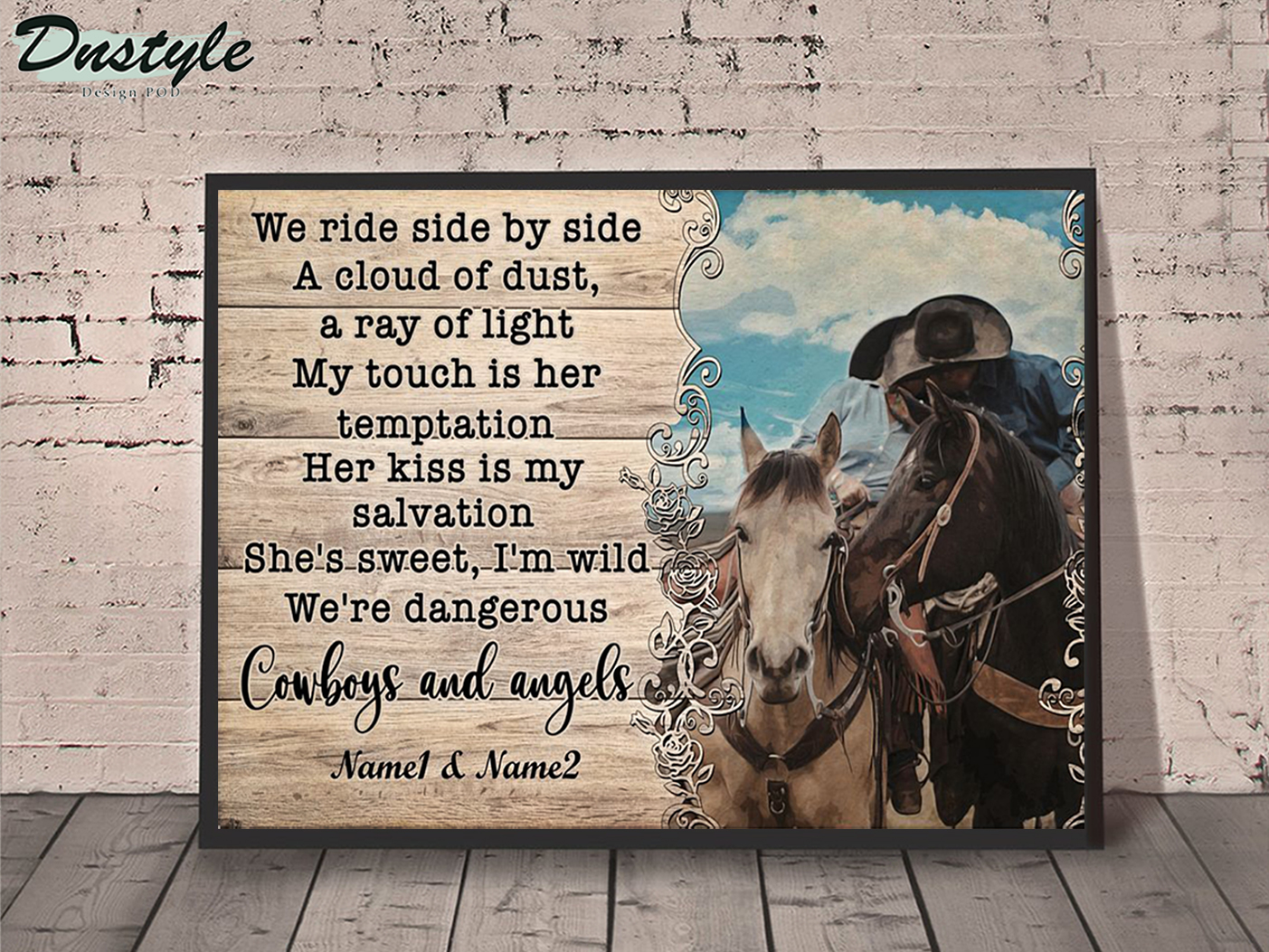 Personalized custom name cowboy and angels we ride side by side a cloud of dust poster A1