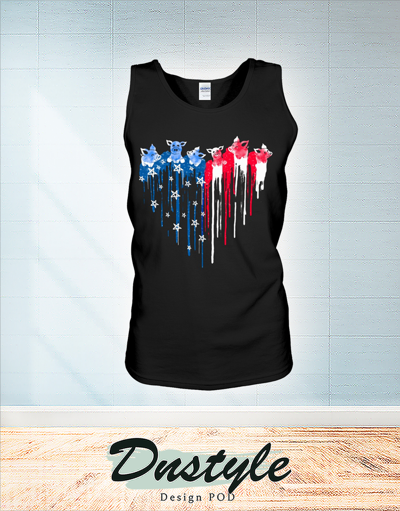 Pig freedom heart color american flag 4th of july tank