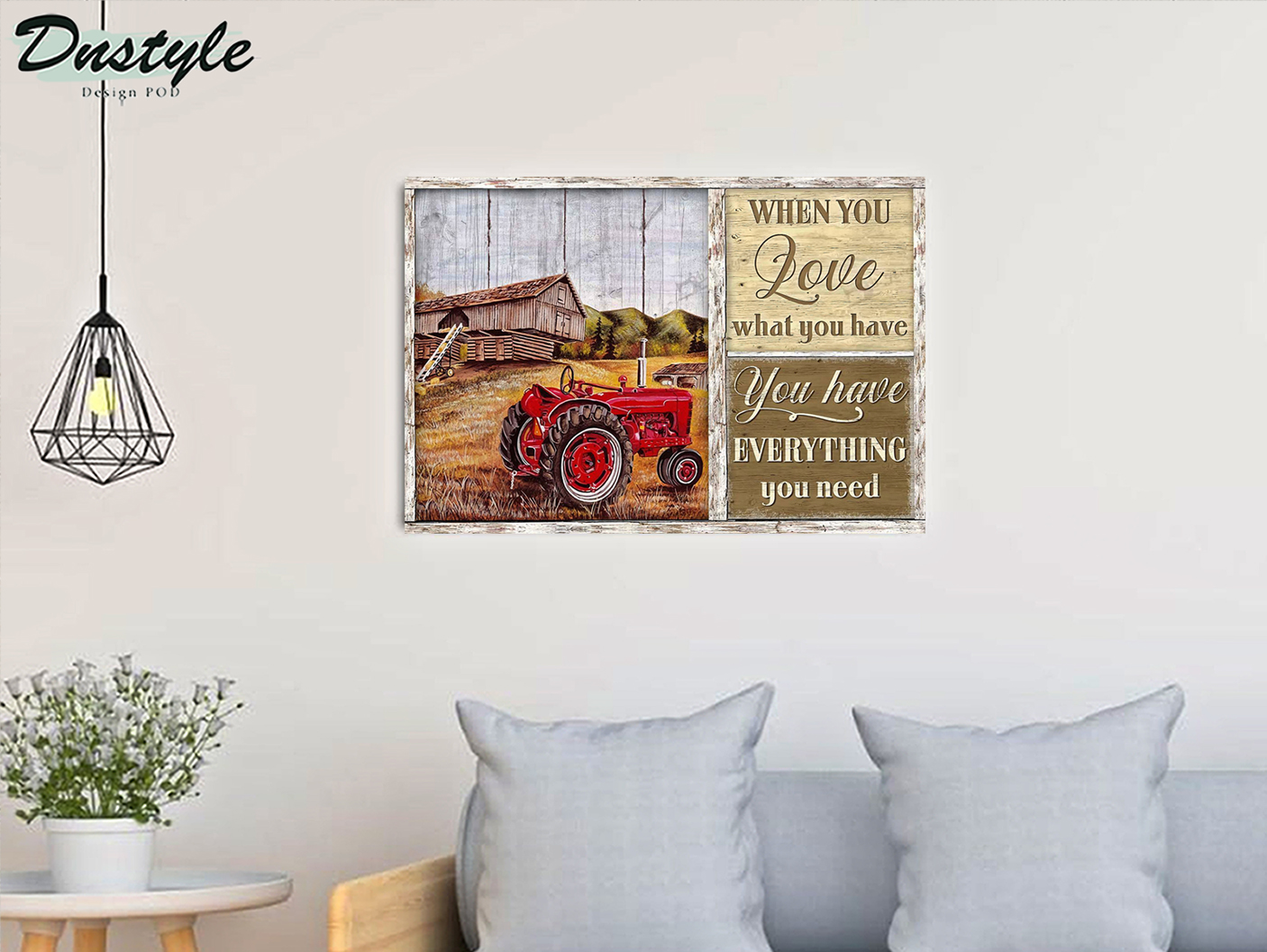Red tractor when you love what you have canvas medium