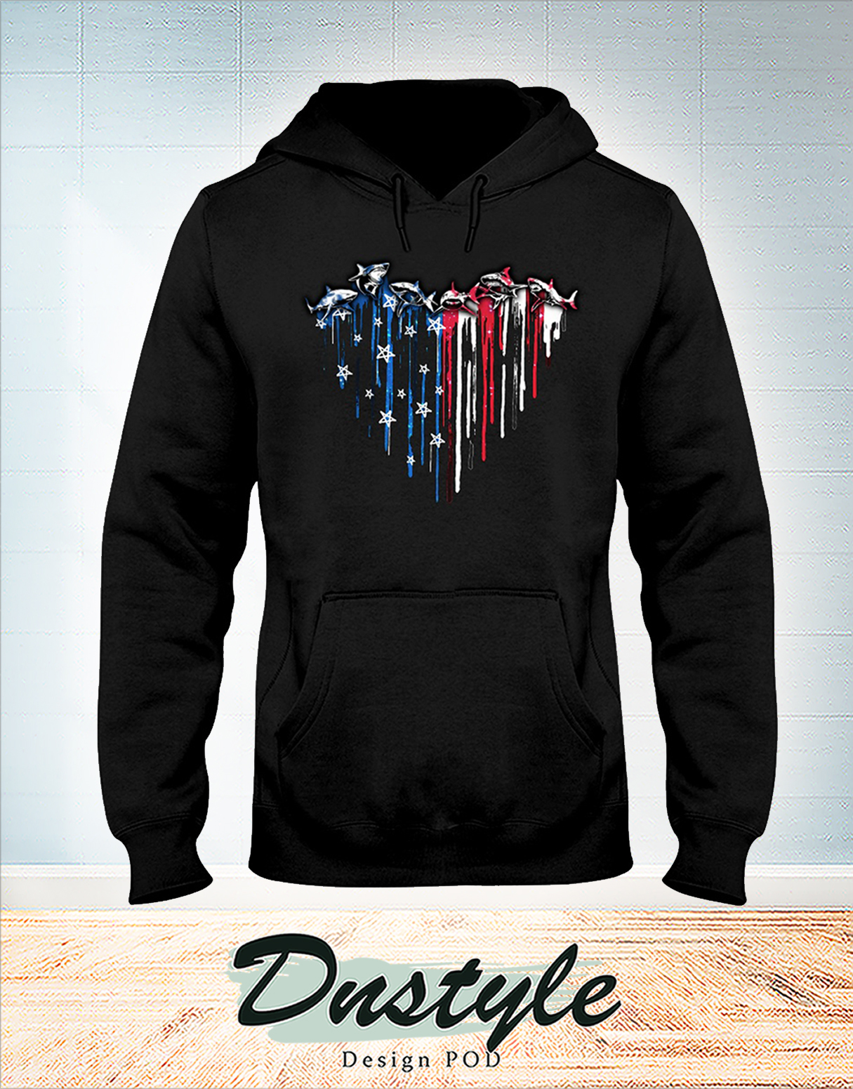 Shark heart american flag independence day hoodie